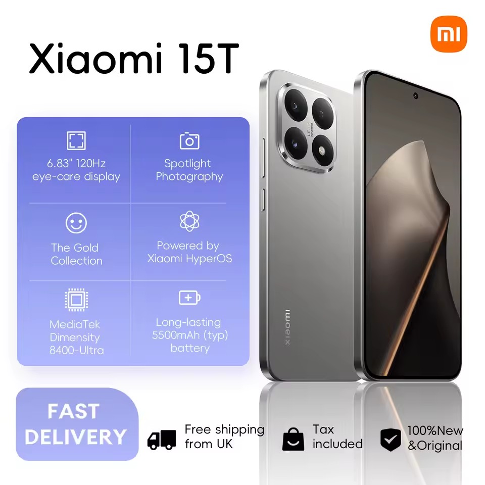Xiaomi 15T 5G 12+256GB EU Version with EU Plug, 6.83 inch 120Hz AMOLED Display, 50MP AI Camera, MediaTek Dimensity 8400-Ultra Processor, 5500mAh, 67W, NFC, IP68