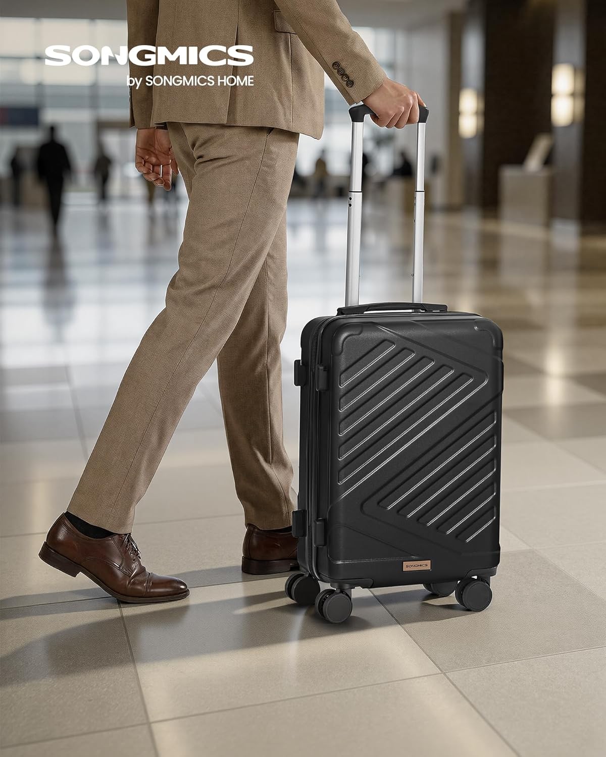 Songmics Hard Shell Cabin Suitcase 55cm, ABS Luggage Trolley, Ink Black RLP001B101