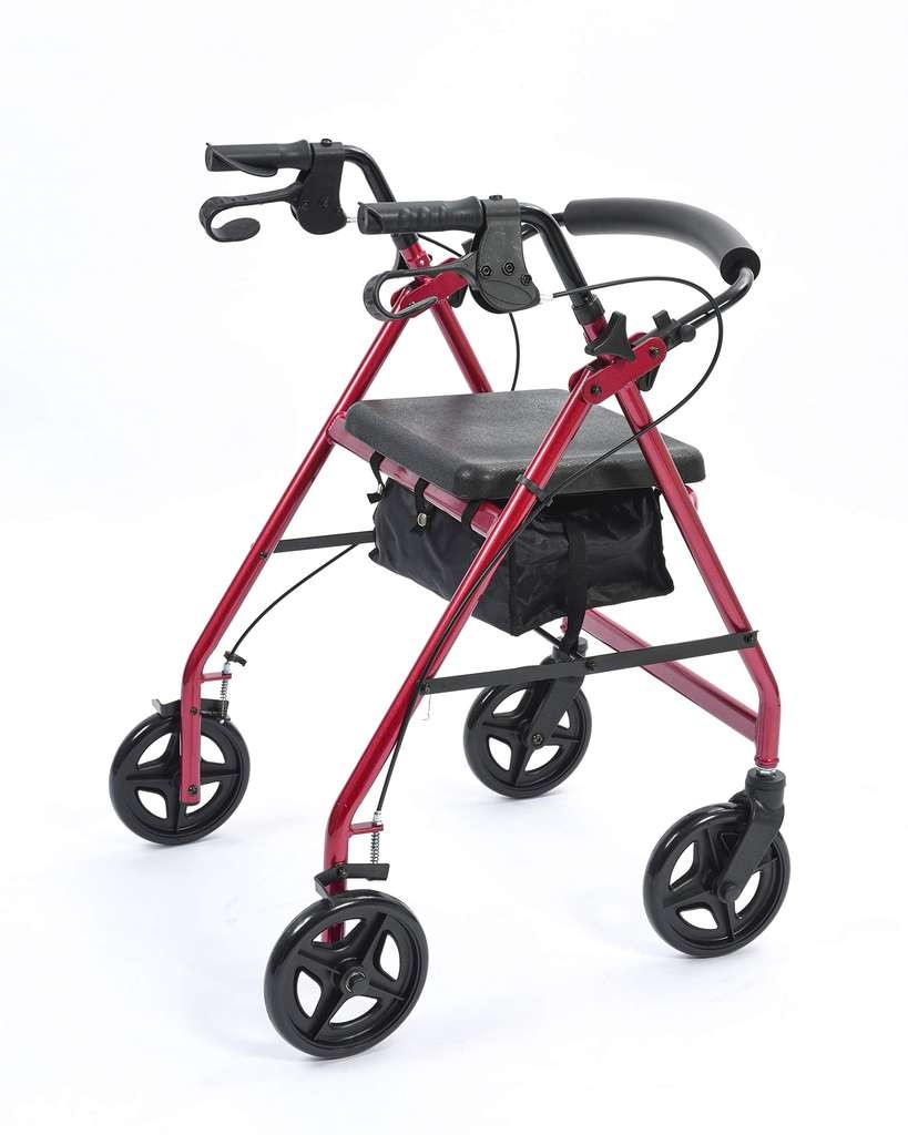 NRS Healthcare A-Series 4 Wheel Rollator Walking Aid, lightweight, folds, seat & bag, adjustable height
