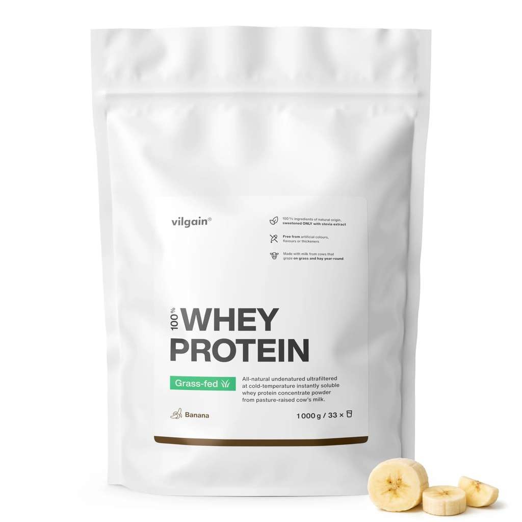 Vilgain Grass-Fed Whey Protein Powder, Banana flavour, 1kg