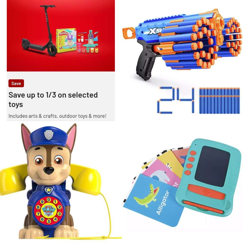 Some good toy deals: XSHOT Blaster £5, Paw Patrol Phone £8.66, Chad Valley Tablet £10. Free C&C