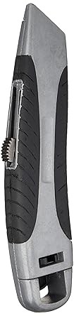 Amazon Basics Soft Grip Ret retractable Box Cutter with 3 Replaceable Blades, Black/Silver