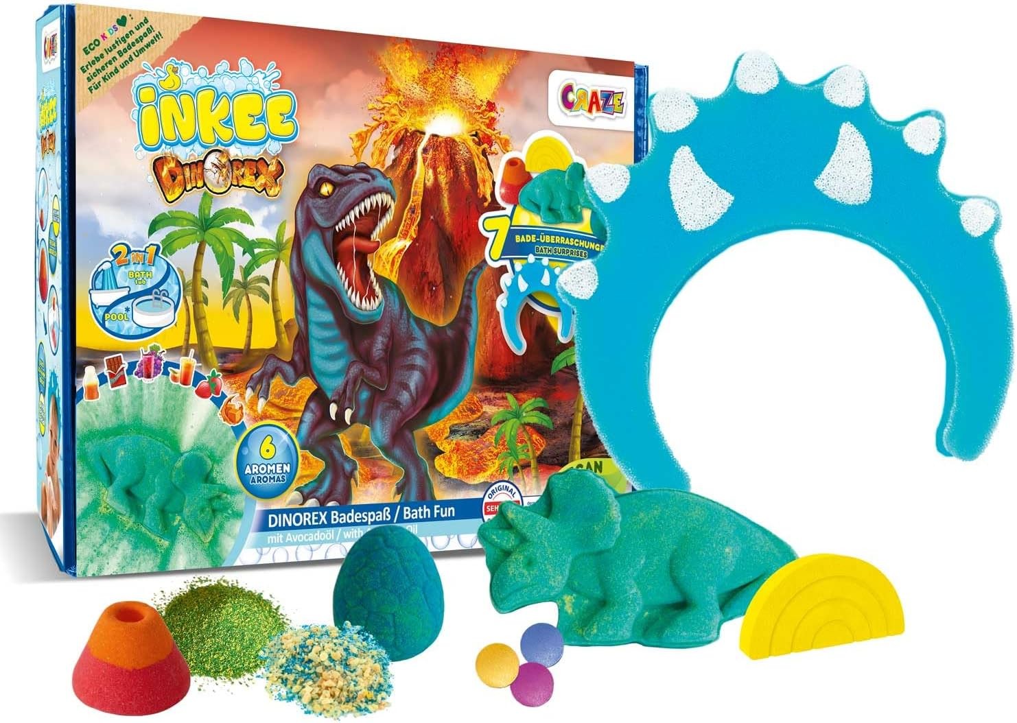 NKEE Dinosaur Bath Bomb Gift Set for Kids Age 3+, 7 Bubble Bath Additives