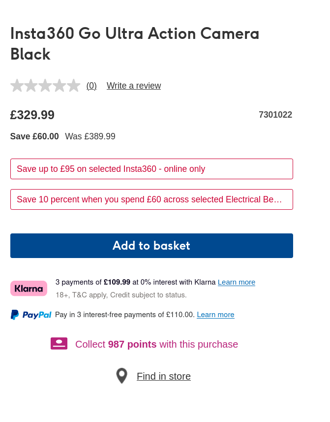 Insta360 Go Ultra Action Camera Black - 10% off code applied at checkout