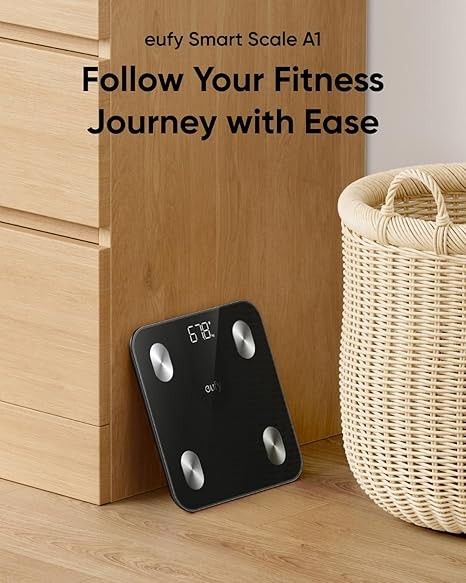 eufy Weighing Scales for Body Weight, Digital Bathroom Scales with Bluetooth, Body Fat Scales, 12 Measurements, Weight/Body Fat/BMI, Fitness Body Composition Analysis, Black, lbs/kg, Smart Scale A1