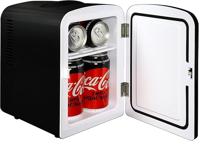 Coca Cola Coke Zero Mini Fridge, 4L, 6 Can, Table Top, Quiet, Skincare, Office, Food, Drinks, Kids, Home, Car & Travel, 12V Portable Cooler Warmer Refrigerator, Classic Black