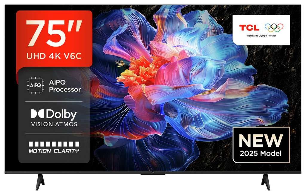 TCL 75 Inch 75V6C-UK Smart 4K UHD HDR LED TV, delivery only