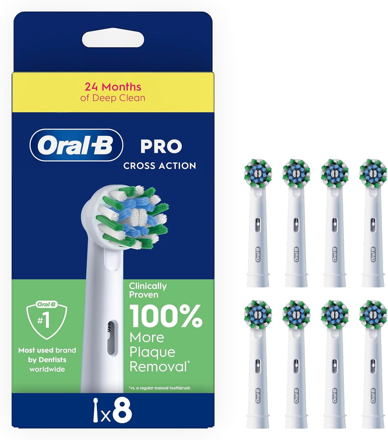 Oral-B Pro Cross Action Toothbrush Heads, 8 Pack, Suitable for Mailbox