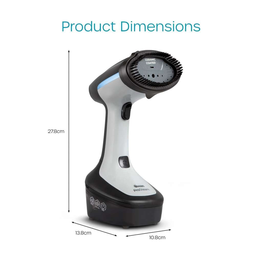 Handy Swan SI12022N portable garment steamer, 1500W, ceramic coated, jet steam, 300ml tank, black