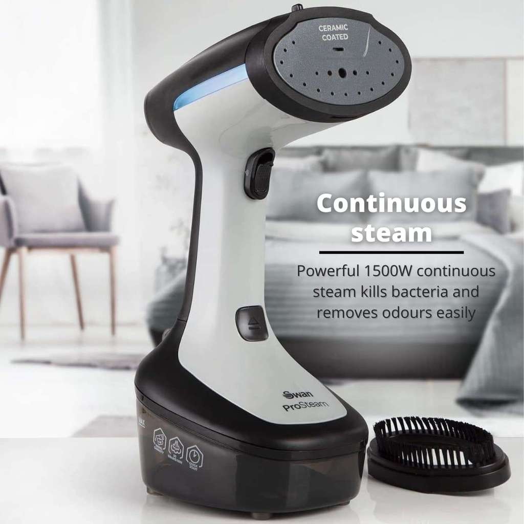 Handy Swan SI12022N portable garment steamer, 1500W, ceramic coated, jet steam, 300ml tank, black