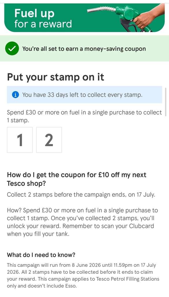 Tesco Clubcard Mission: Spend £30 on Fuel x2, Get £10 Off Next Tesco Shop. Selected Clubcard Members, Spend & Vouchers May Vary