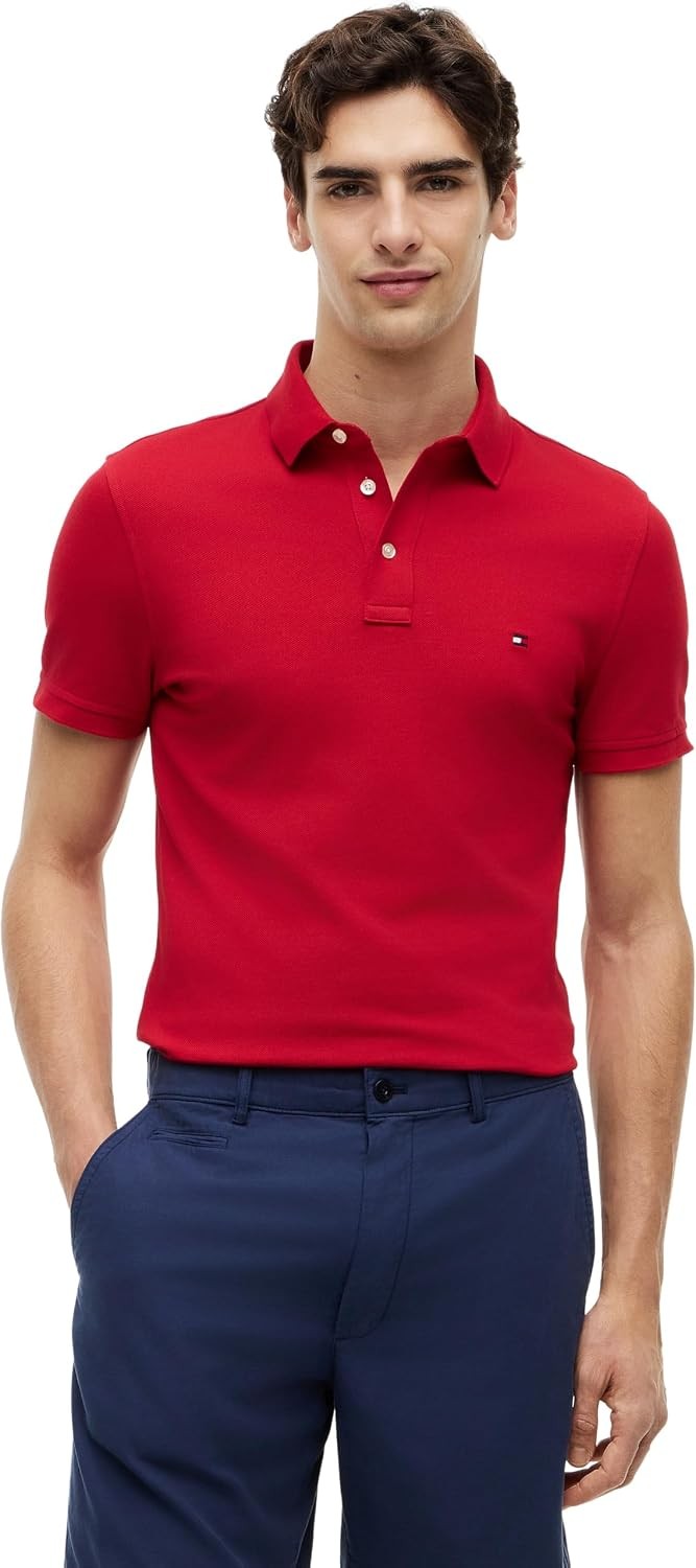 Tommy Hilfiger Men's Short Sleeve 1985 Slim Fit Polo Shirt, Medium Red, Size M