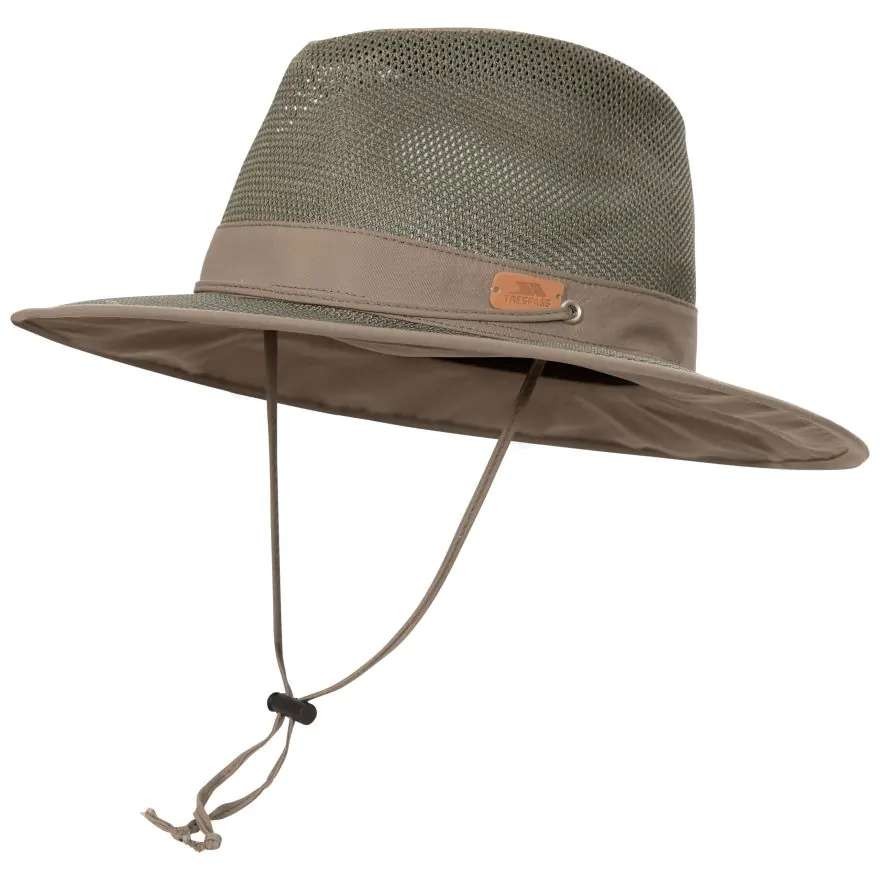 Trespass Classified Woven Panama Hat (UPF 50, hidden pocket, toggle) S/M, L/XL, Khaki/Blue