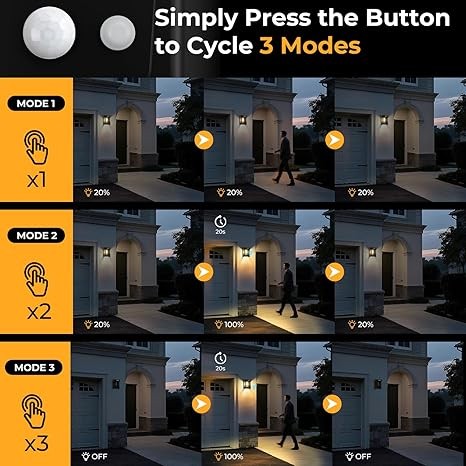 btfarm 2 Pack Solar Wall Lights Outdoor with Motion Sensor, 3 Modes Retro Garden Fence Lights, IP65 Waterproof Deck Solar Security Lighting, Warm White