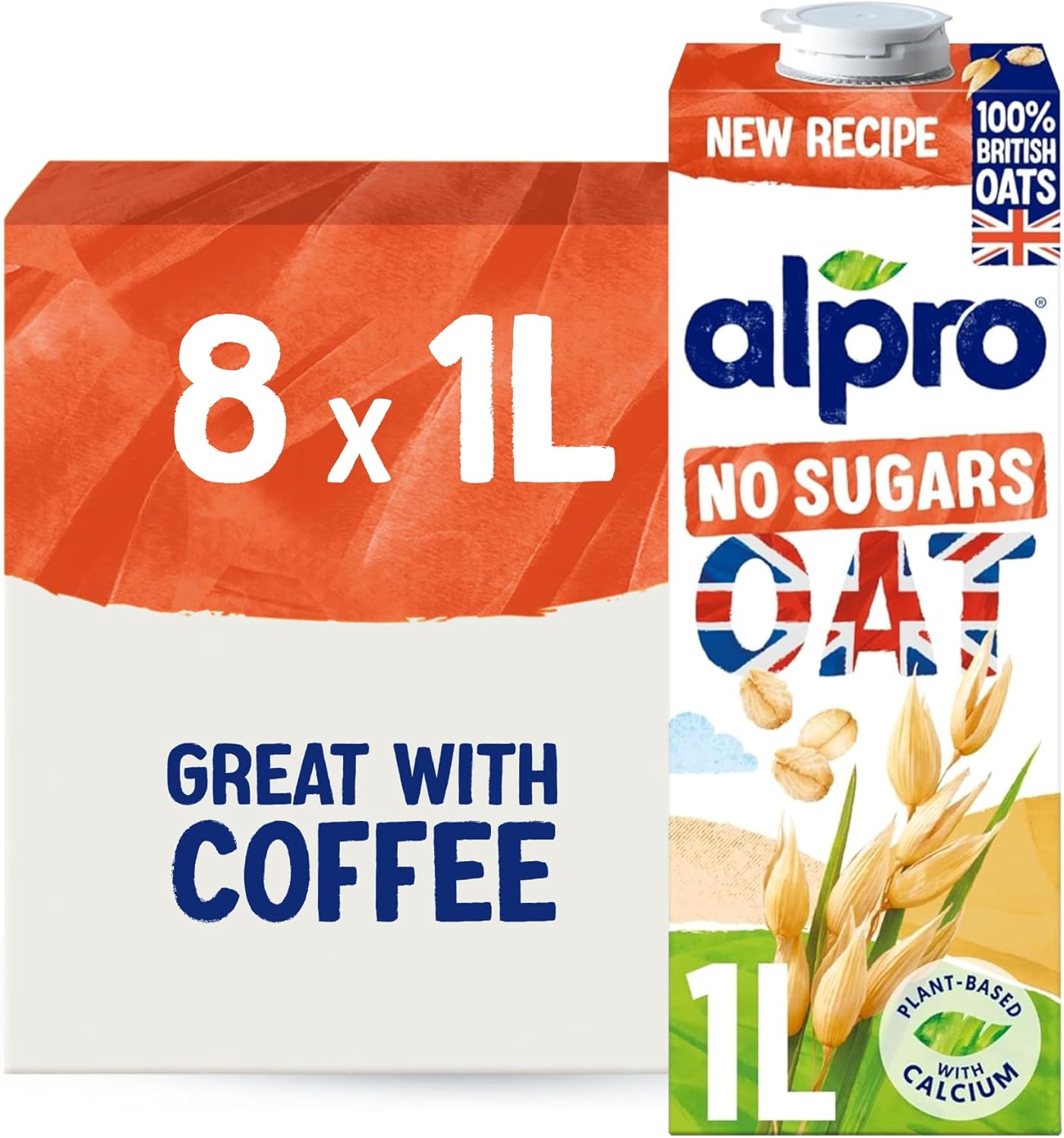 Alpro Oat No Sugars Plant-Based Long Life Drink - 100% Bitish Oats - Unsweetened - Vegan Dairy Free & Lactose Free Milk Alternative - 1L (Pack of 8)