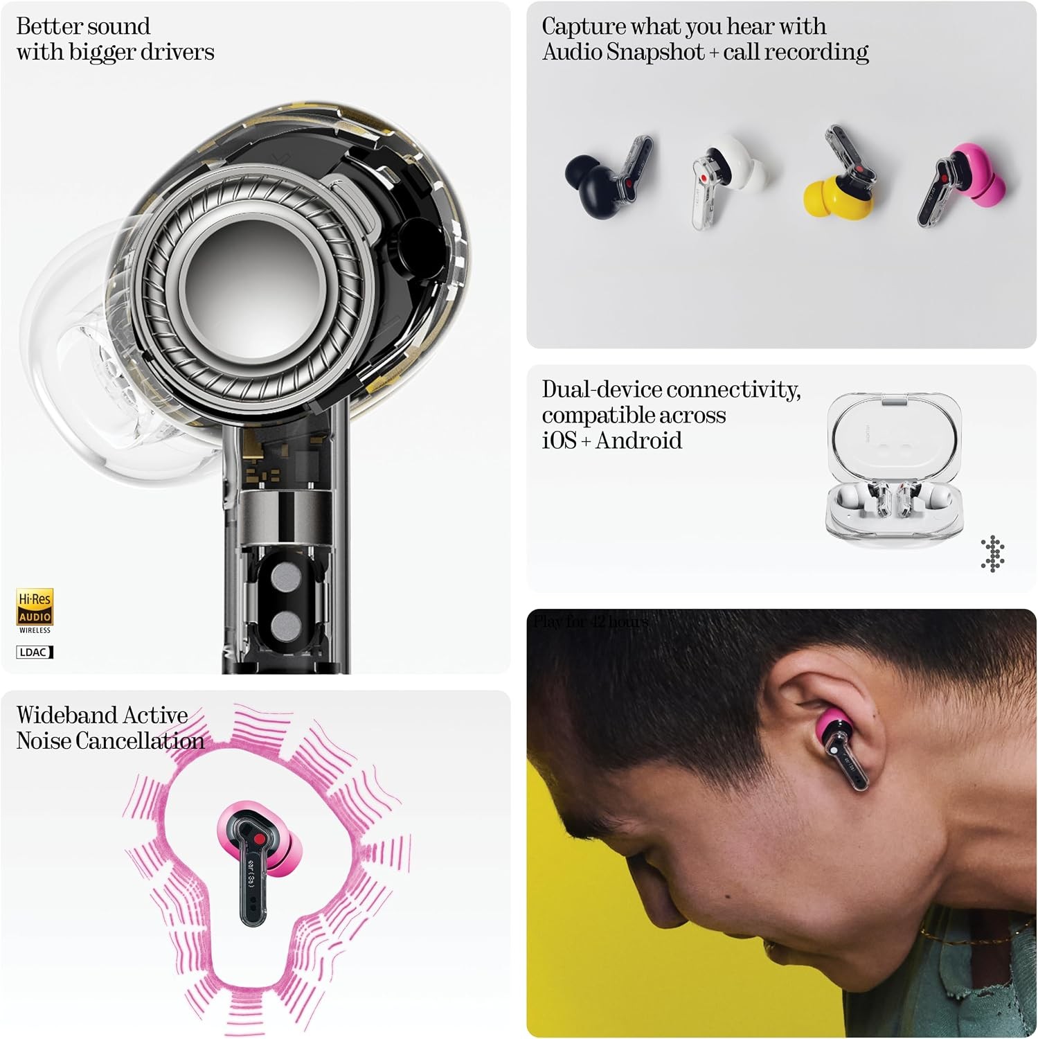 Nothing Ear (3a) Noise Cancelling Earbuds, 45dB Hybrid ANC, 12mm Driver