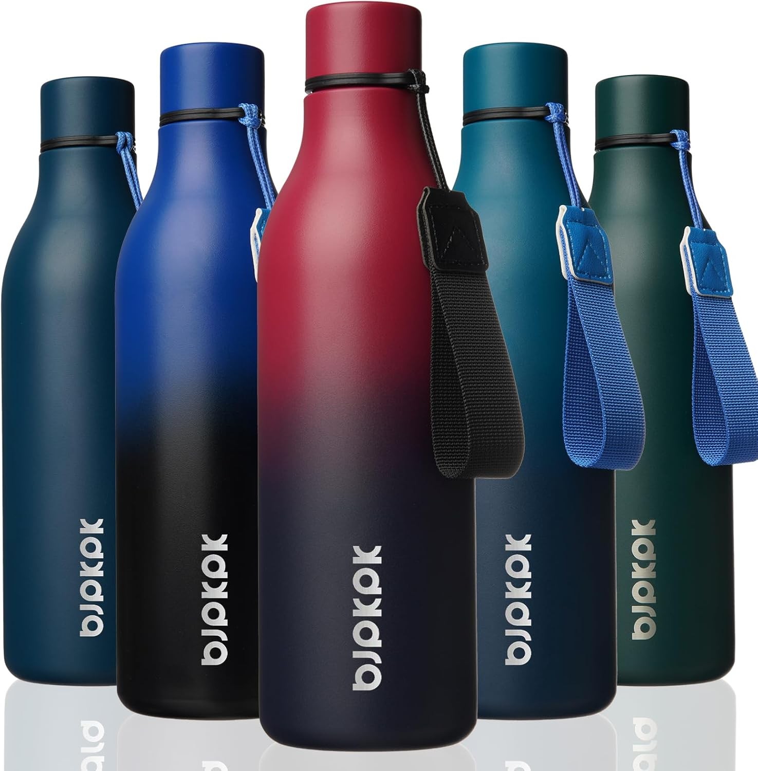 BJPKPK Insulated Water Bottle, 25 oz Stainless Steel Metal Water Bottle with Strap, BPA Free Leak Proof Thermos, Mugs, Flasks, Reusable Water Bottle for Sports & Travel, Charming Red