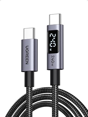 UGREEN 240W USB C to USB-C Cable with Built-in Digital Screen PD 3.1 Type C to C Fast Charging Cable, Compatible with MacBook Pro M4/Air, iPad Pro 2025, HP EliteBook, iPhone Air/17/16, Galaxy S25, 2M