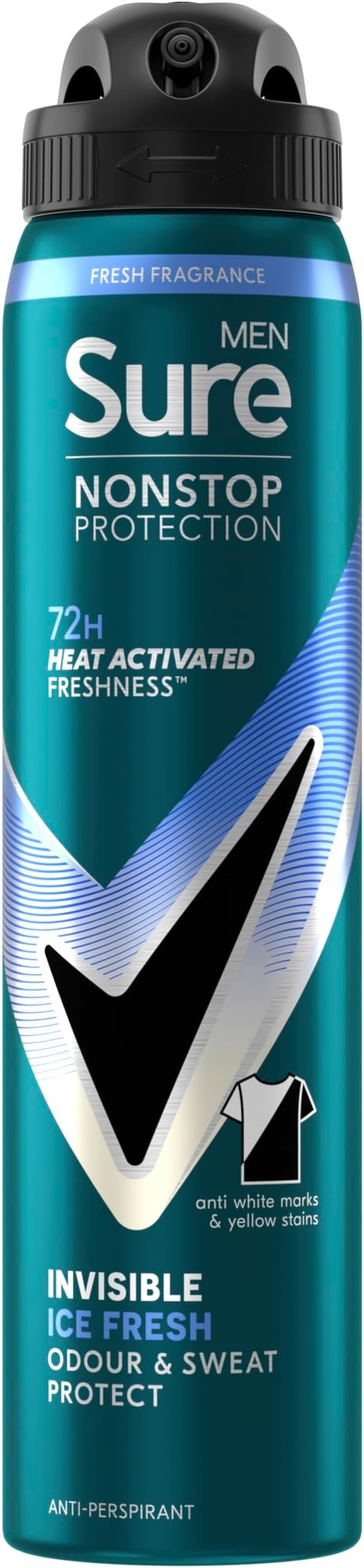Sure Men Nonstop Protection Invisible Ice Fresh Deodorant Body Spray Antiperspirant, 72 hour odour and sweat protection, 250 ml