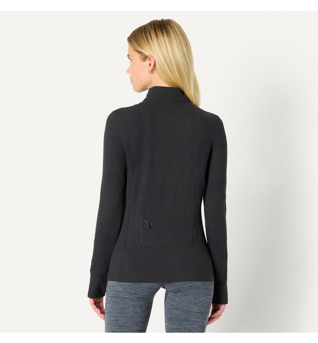 Amazon Essentials Women's Athletic Soft Performance Lightweight Quarter-Zip Long-Sleeve Workout Top, Black Space Dye, XS