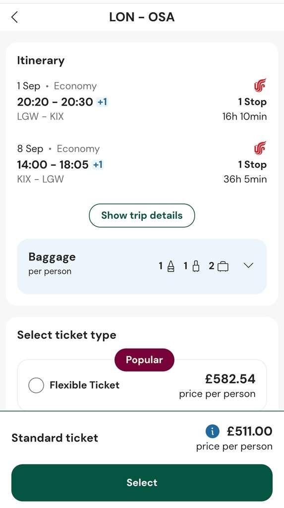 Return Flights to Osaka from Gatwick with Air China, 1-8 September, 2 x 23kg Luggage
