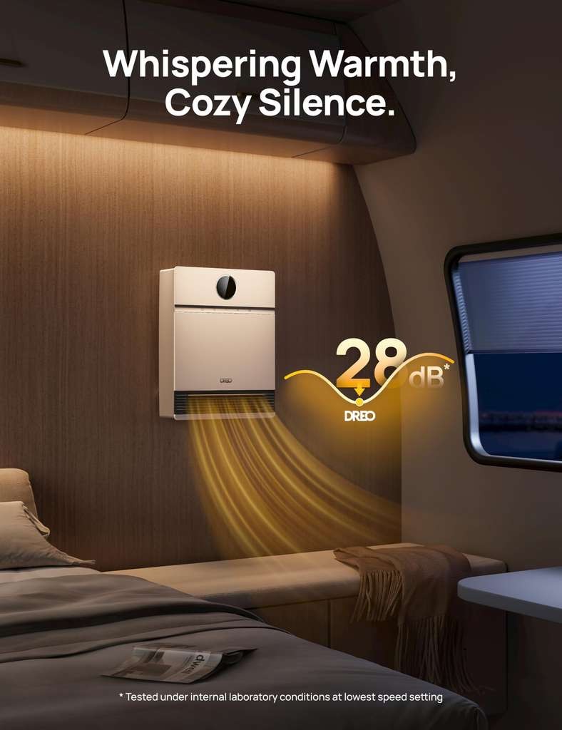 Dreo Smart Ceramic Wall Heater, 28dB quiet, Alexa, 24h timer, IP24, thermostat, oscillation