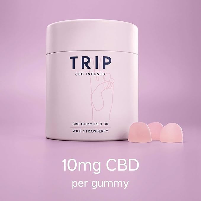 TRIP CBD Infused Gummies, 30 Gummies, Natural Wild Strawberry Flavour, High Strength CBD Edibles, 300MG CBD, Vegan, THC-Free