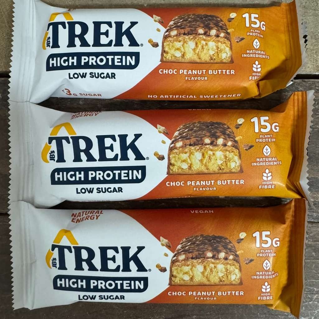 TREK High Protein Low Sugar Choc Peanut Bars (12x55g), decent value, BB 11/06/2026