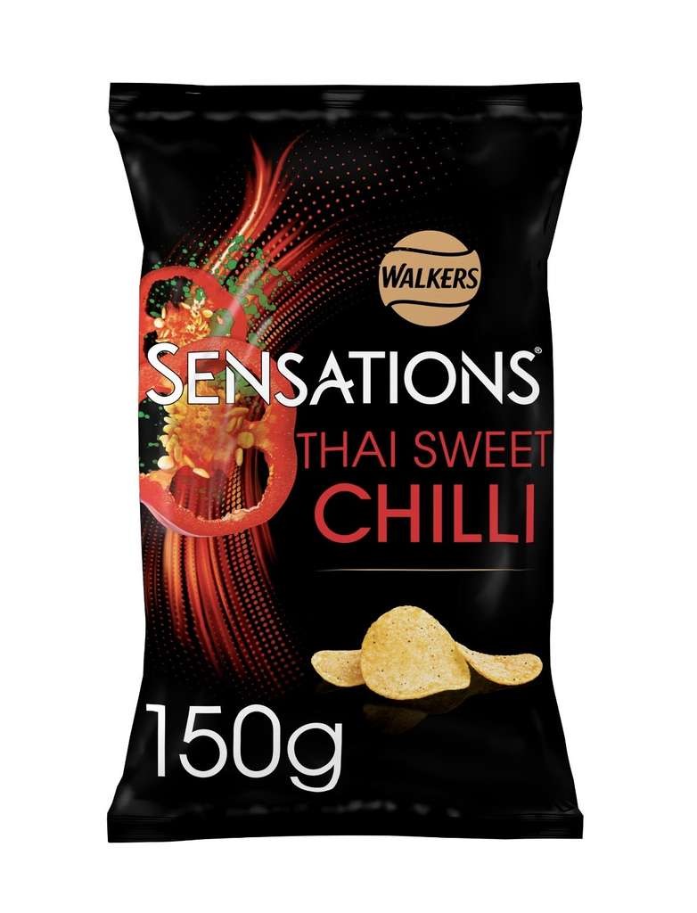 Walkers Sensations Crisps 150g, Thai Sweet Chilli, Chicken & Thyme, Vinegar & Caramelised Onion, Clubcard Price, Instore Only