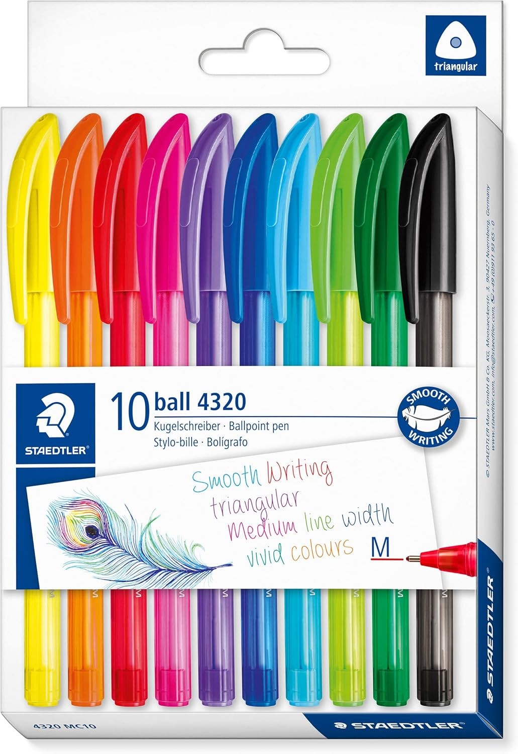 Staedtler 4320 MC10 Stick Rainbow Ballpoint Pen, Assorted Colours, Pack of 10