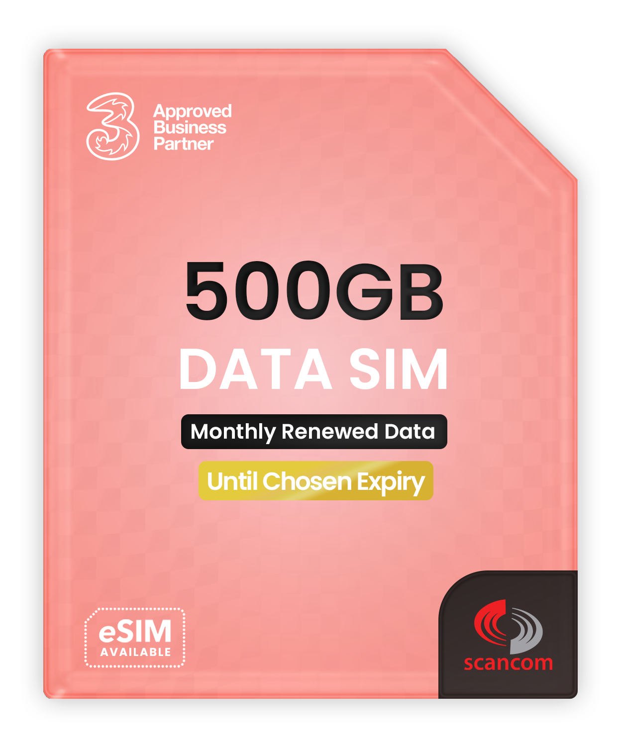 Three 500GB Data SIM with automatic Vodafone network access