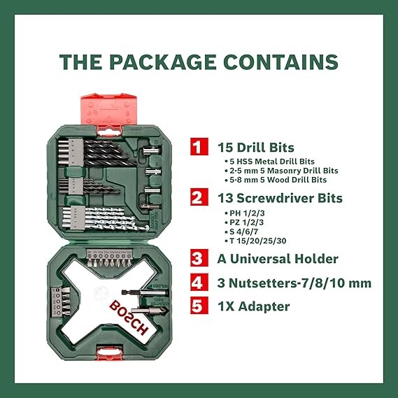 Bosch 34 piece X-Line Drill and Screwdriver Bit Set, for Wood, Masonry and Metal
