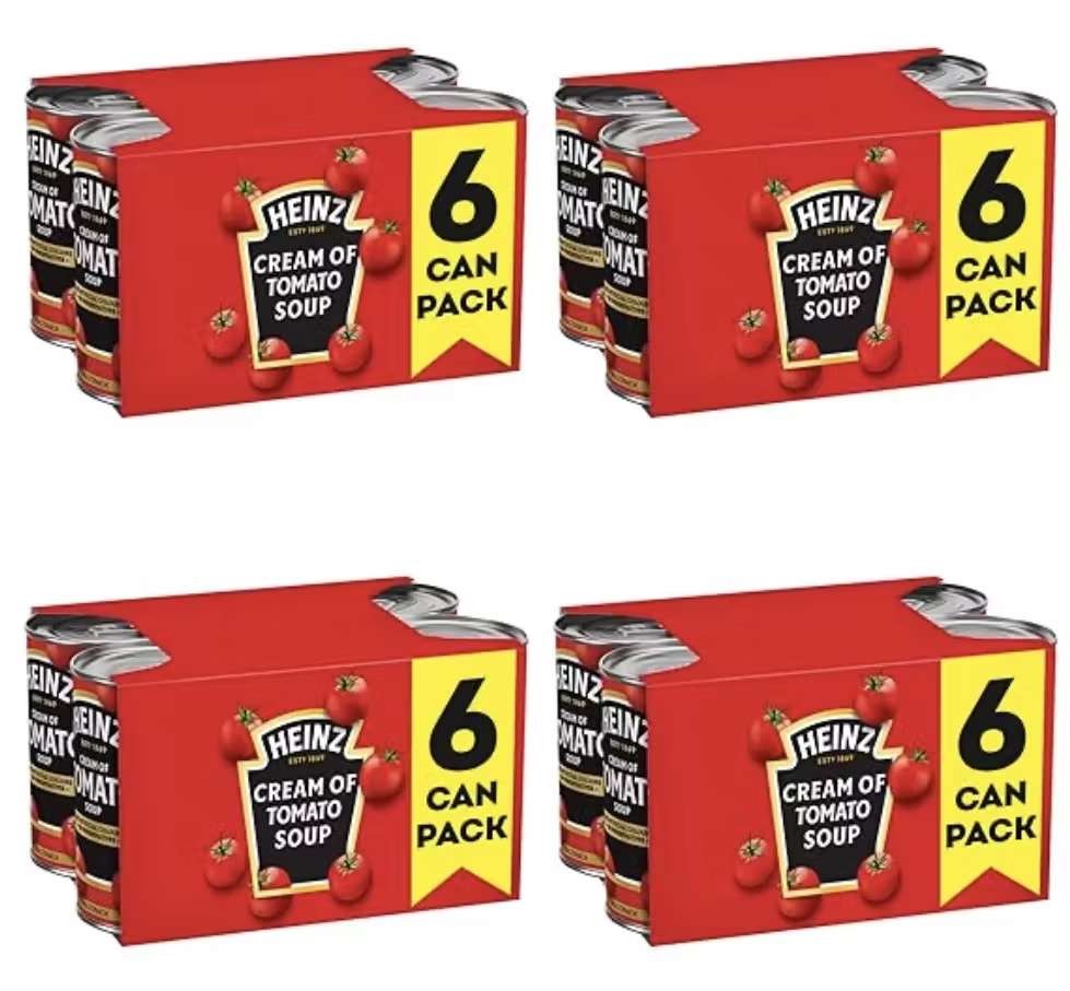 4 x Heinz Cream of Tomato Soup 6x400g, S&S £9.94 or £10.80 for 24 Cans