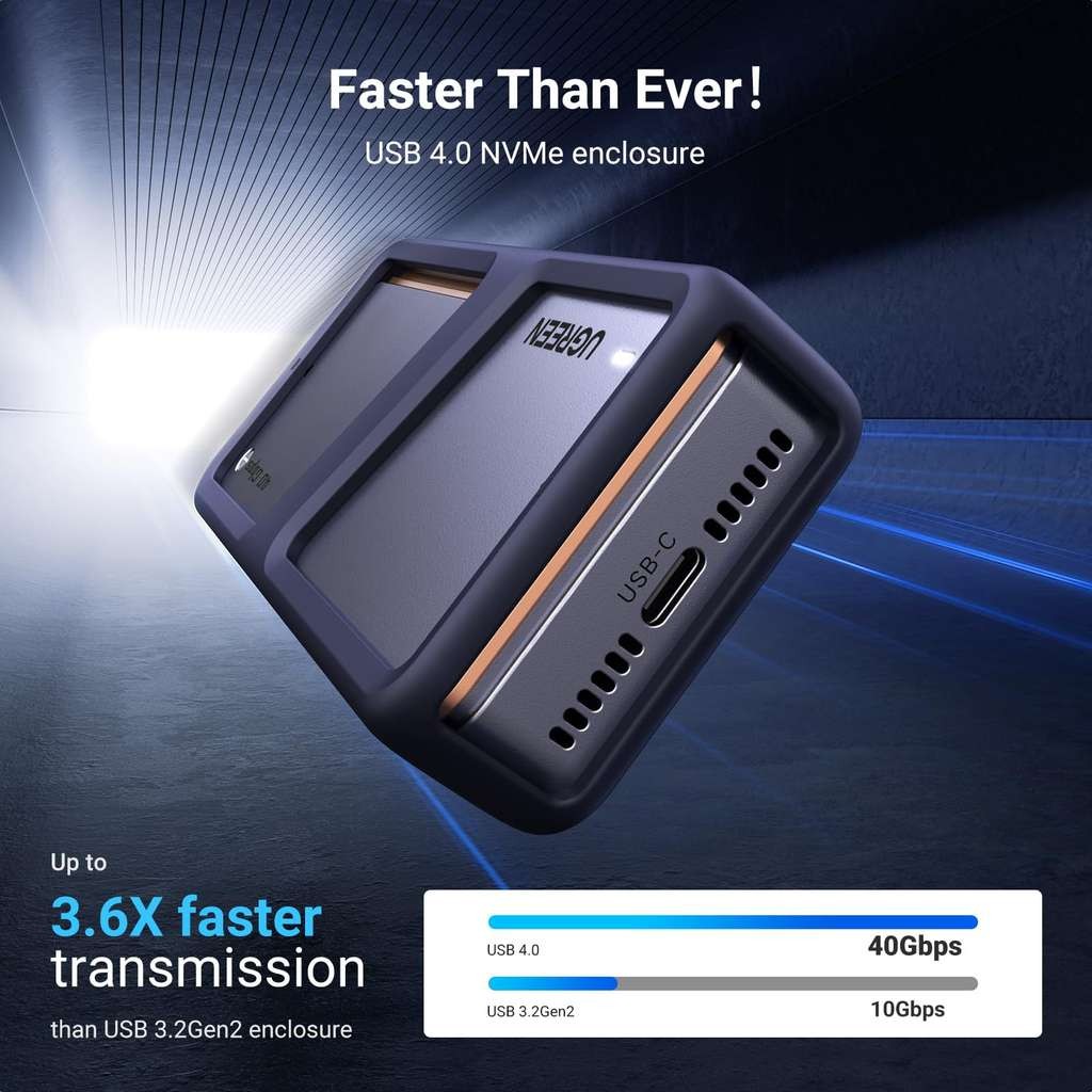 UGREEN 40Gbps M.2 NVMe SSD Enclosure with Cooling Fan, USB4, Up to 3700MB/s