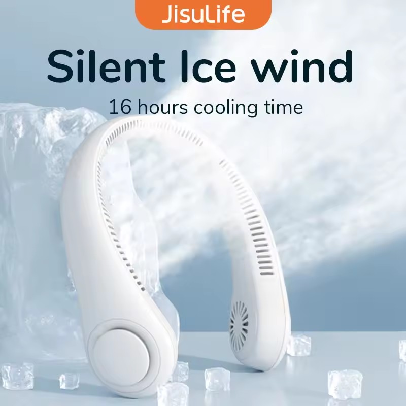 JISULIFE Portable Neck Fan, 4000 mAh Battery Rechargeable, 5 Speeds Adjustable, Twistable Hands-Free Bladeless Neckband for Sports