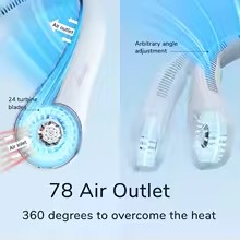 JISULIFE Portable Neck Fan, 4000 mAh Battery Rechargeable, 5 Speeds Adjustable, Twistable Hands-Free Bladeless Neckband for Sports