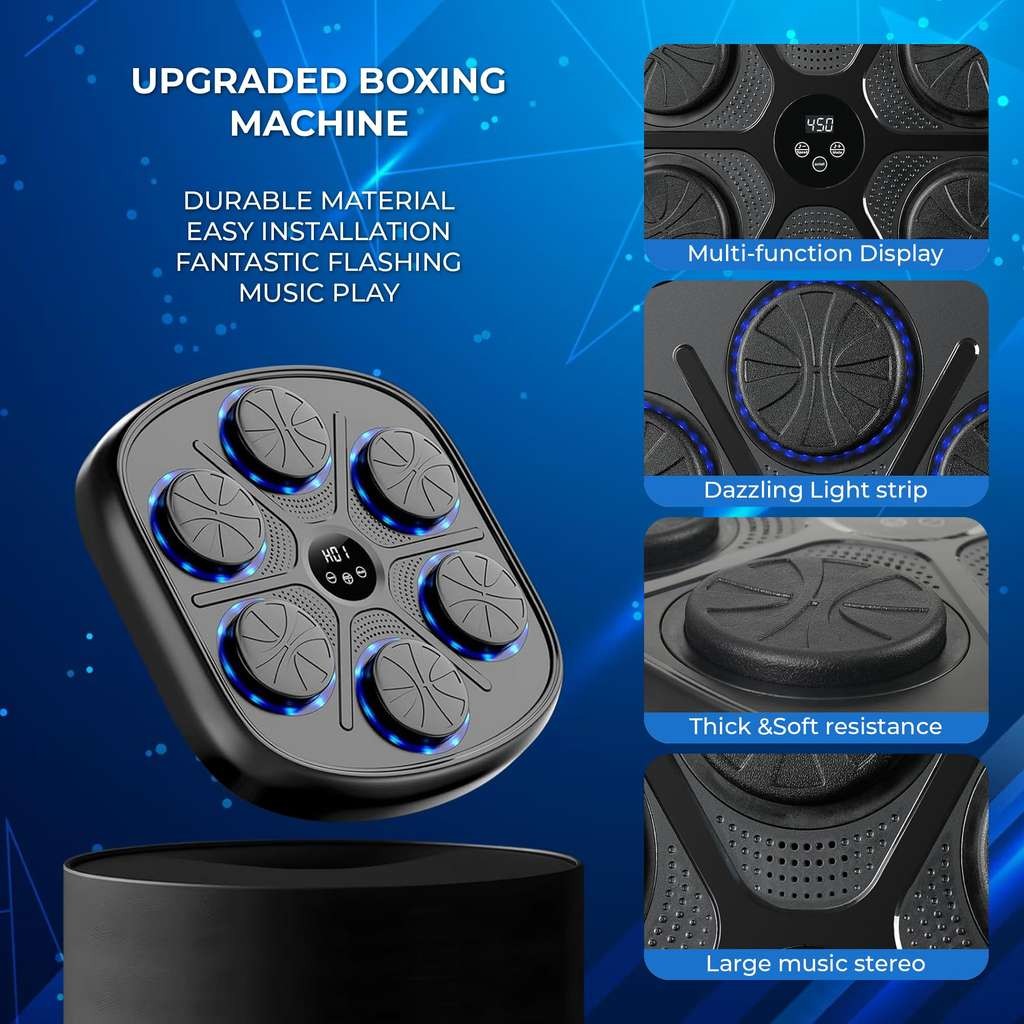 Music Boxing Machine: wall mounted, cool lights, pads, Bluetooth, USB charge