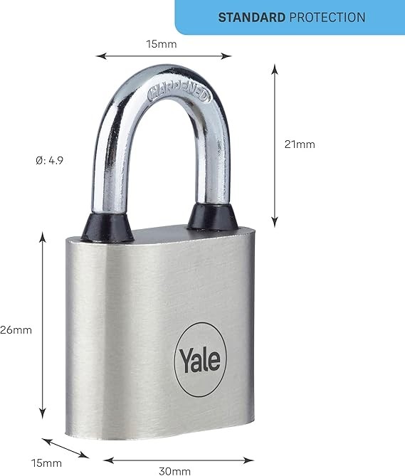 Yale Y112/30/121/1 Iron Disc Padlock 30mm, Nickel Plated, Hardened Steel Shackle, Extreme Corrosion Resistance for Outdoor use