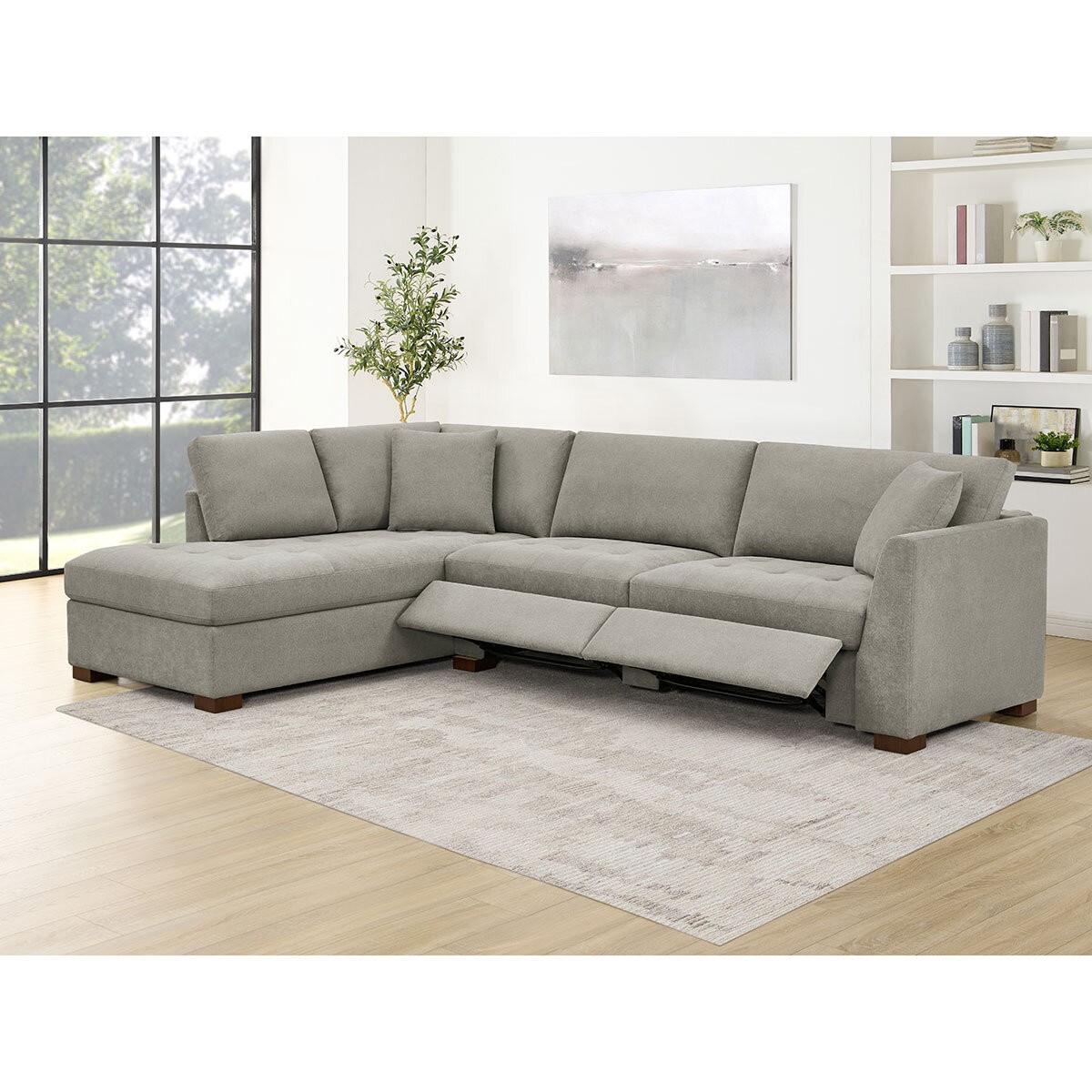 Thomasville Miles Grey Fabric Corner Sofa with Power Footrests