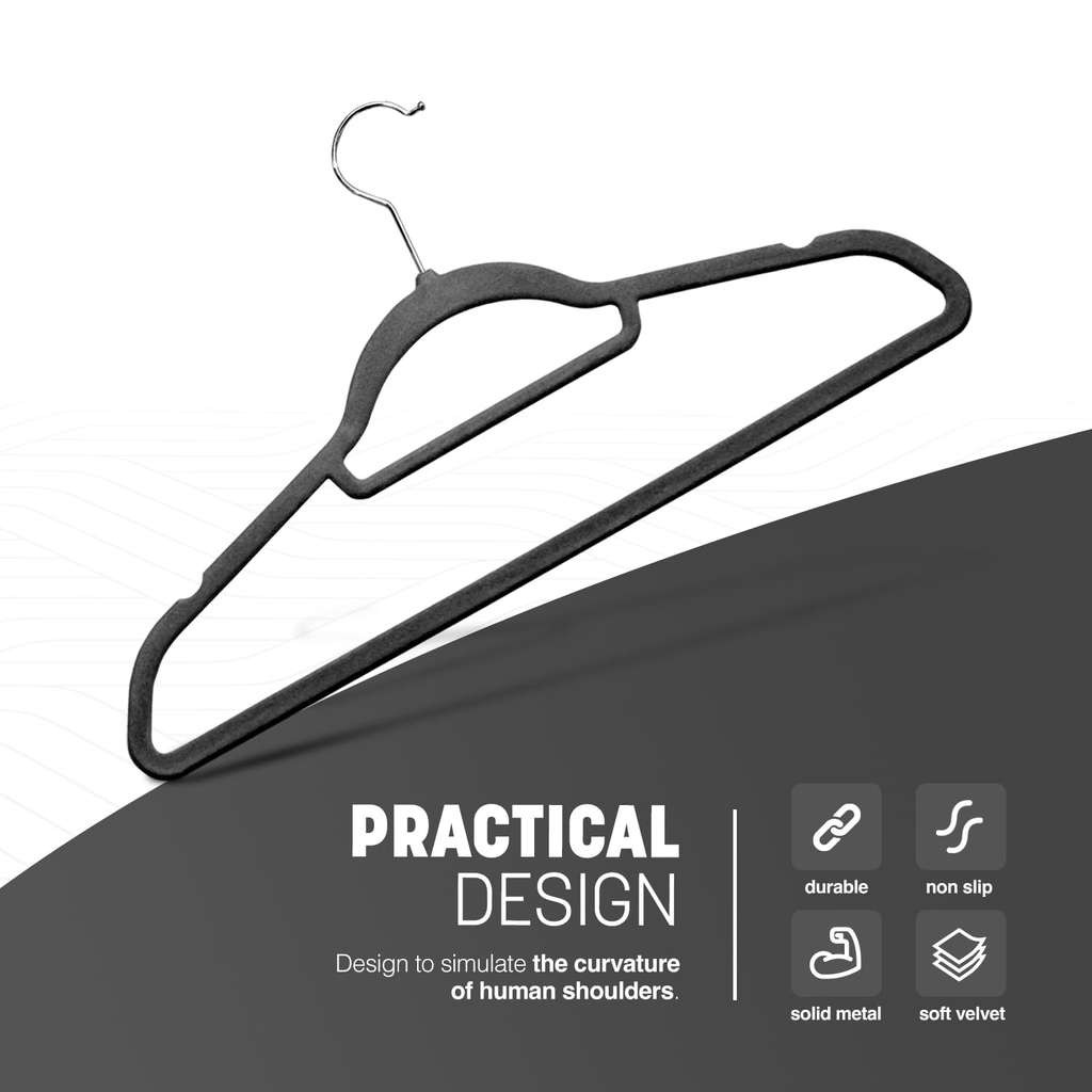 Keplin Velvet Hangers 20 Pack, Non-Slip Clothes Hangers with Tie Bar, Black