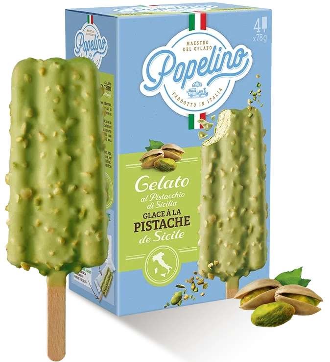Popelino Pistachio Pelato Gelato Sticks, 3 x 4 Pack, instore