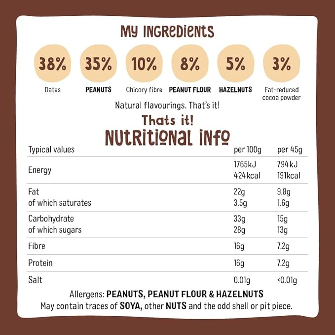 Nakd Cocoa Hazelnut Protein Bar, Vegan, Gluten Free, 45g, Pack of 16