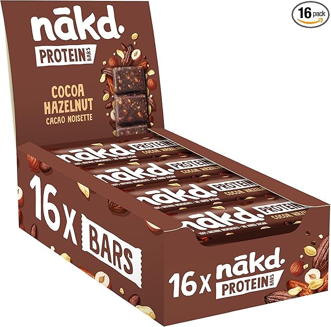 Nakd Cocoa Hazelnut Protein Bar, Vegan, Gluten Free, 45g, Pack of 16