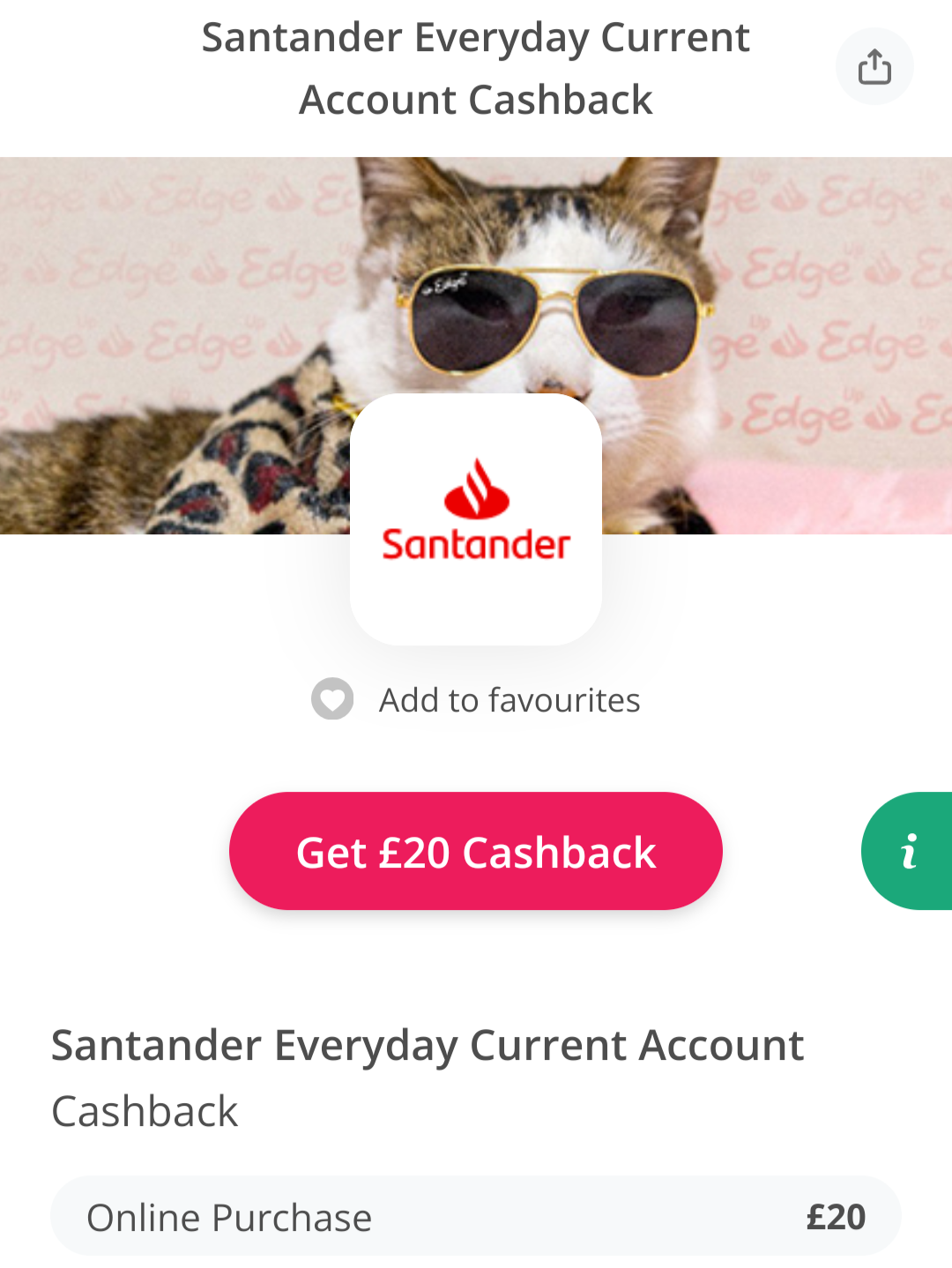 Free £20 cashback for opening a free Santander Everyday Current Account via TopCashback