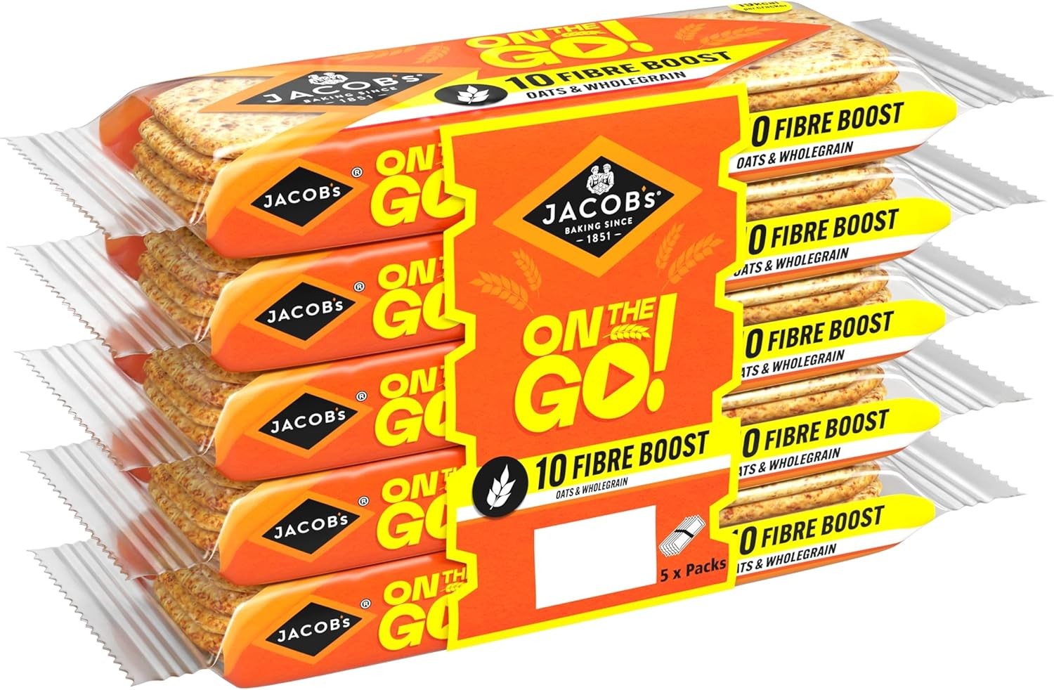 Jacob's On The Go Fibre Boost Oats and Wholegrain Crackers, 5 x 46g