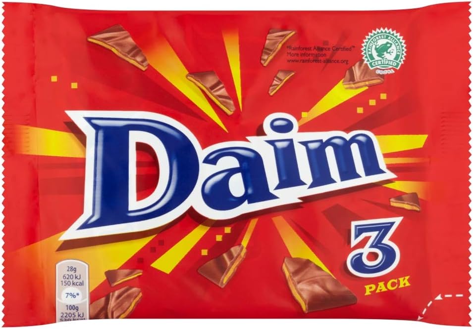 Daim Chocolate Bar Multipack, Crunchy Almond Caramel Covered in Milk Chocolate, Gifting Treat, Multipack 84 g (3 x 28 g)