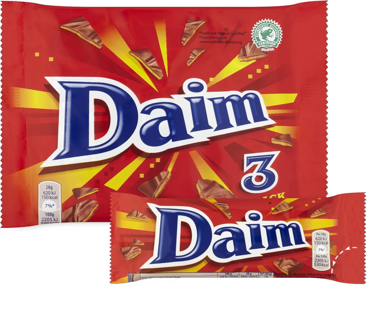 Daim Chocolate Bar Multipack, Crunchy Almond Caramel Covered in Milk Chocolate, Gifting Treat, Multipack 84 g (3 x 28 g)