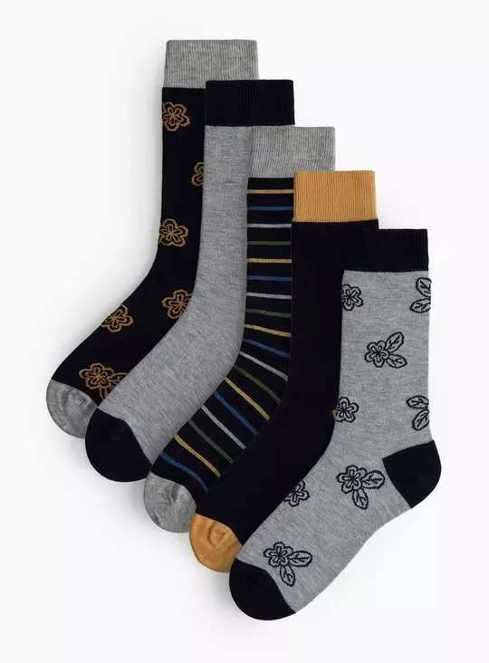 Men's Grey & Black Socks 5 Pack (Size 9-12)