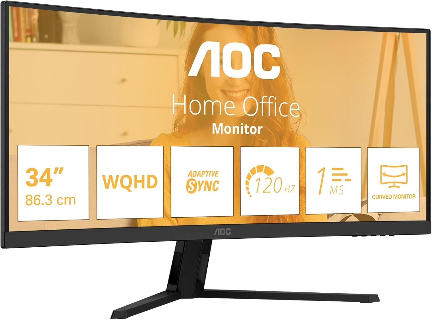 AOC CU34B3E 34 inch UW-QHD Curved Monitor, 120Hz, VA Panel, 4ms GtG, HDR Ready, 3440x1440 HDMI 1x 2.0 DP 1x 1.4, Black