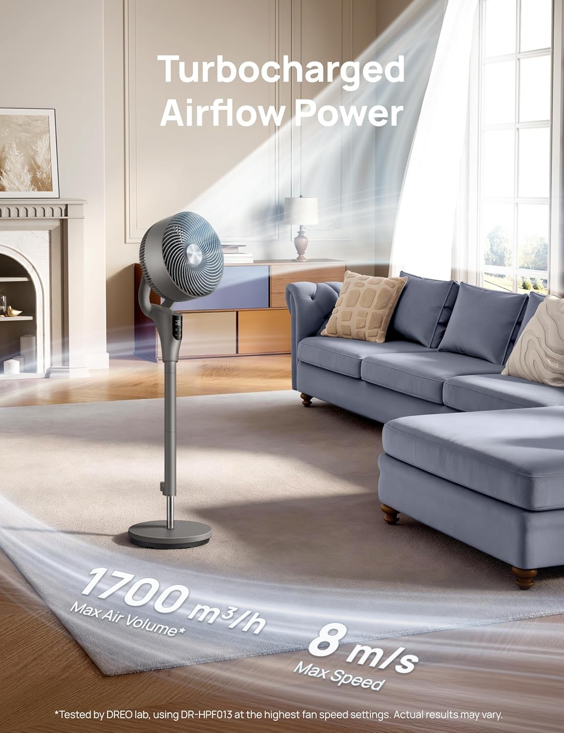 Dreo 20dB Silent Standing Fan for Bedroom, 42" Pedestal Fan with Remote, 90° Oscillating, 90° Manual Vertical Cooling Fan, 8 Speeds, Adjustable Height, 8H Timer, LED Display, Child Lock